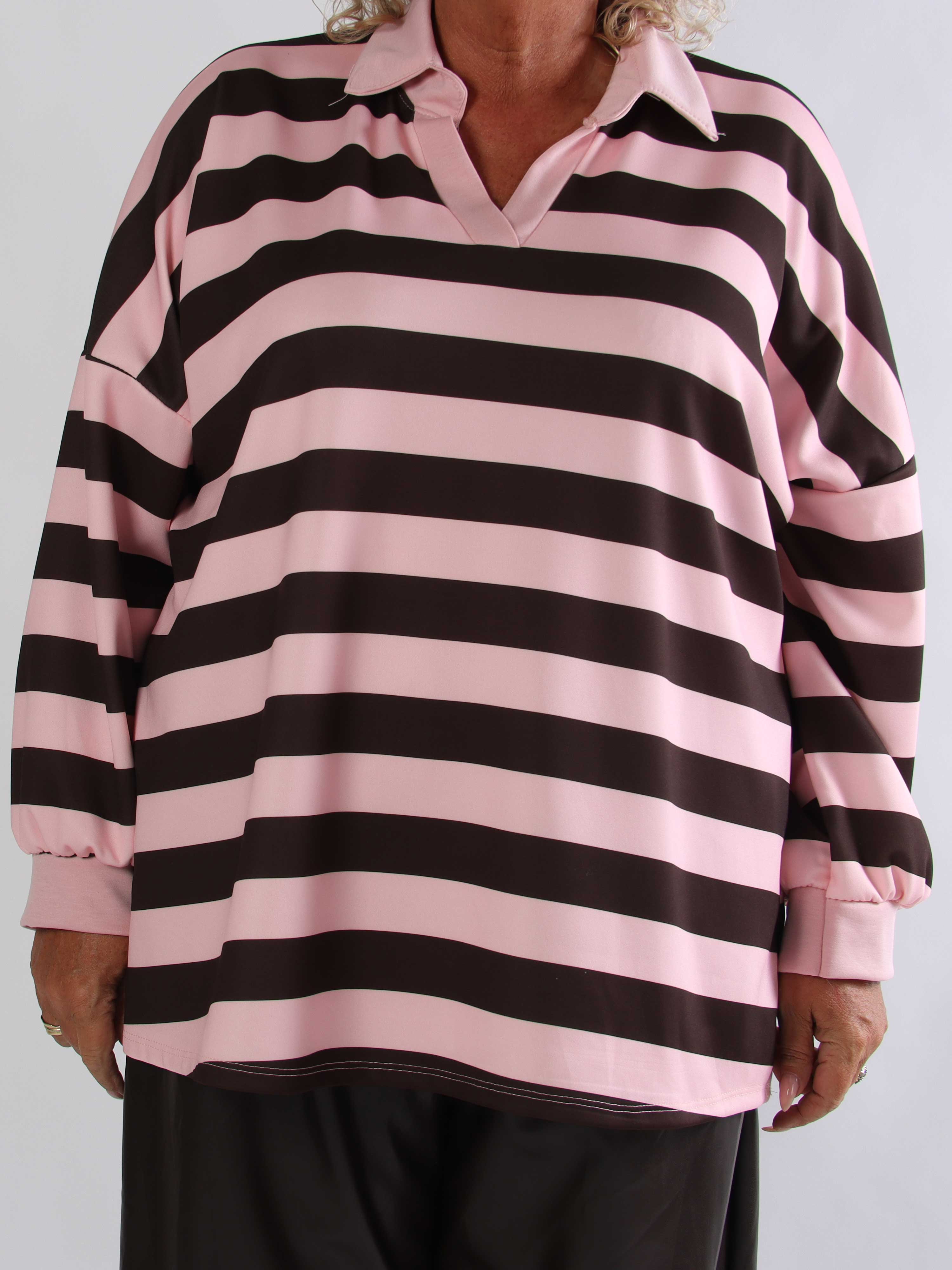 Cressida - Plus size stribet bluse med skjortekrave